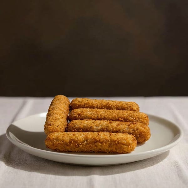 A plate of golden-brown mozzarella sticks, breaded and ready to be served at Fiesta Pizza.