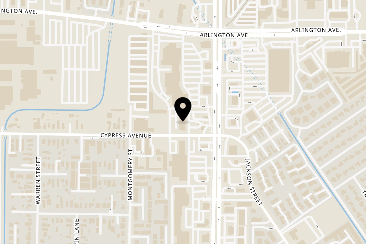 Map showing the location of Fiesta Pizza on 6110 Van Buren Boulevard in Riverside